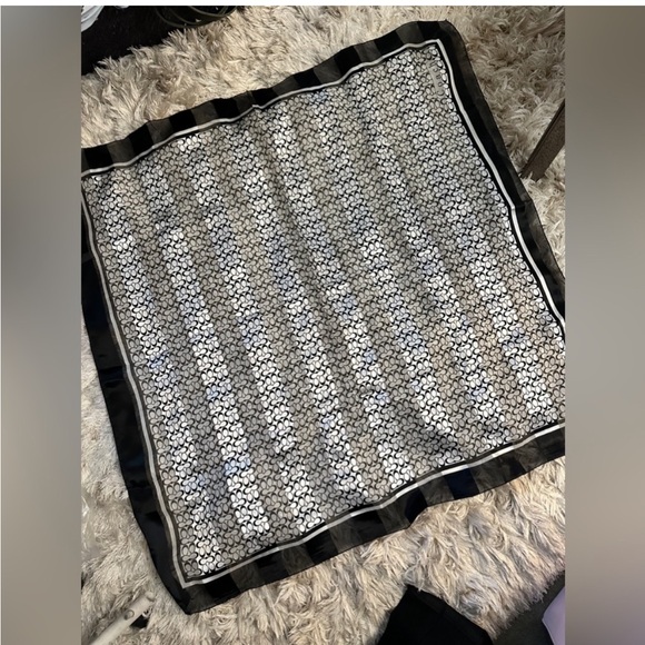 Coach Silk Scarf in Black & Silver with Small C’s - Picture 3 of 4